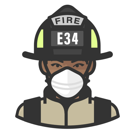 Black, coronavirus, female, firefighter, n-95 mask icon
